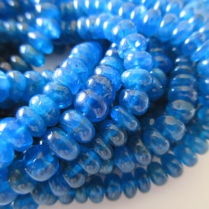 Apatite Smooth Rondelle Beads, Neon Blue Apatite Rondelles, 4mm To 7mm, 16Inch Strand, GDS718