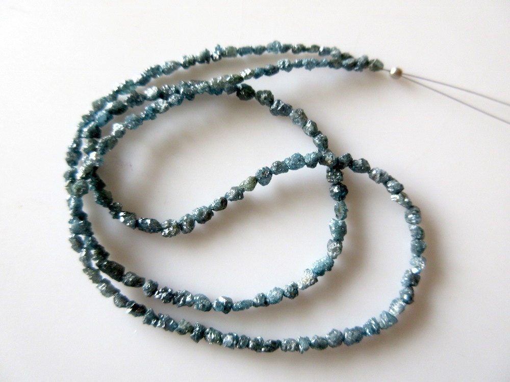 Brin De Perles En Diamant Brut Naturel 2-3 Mm - Bleu Véritable, Non Taillé
