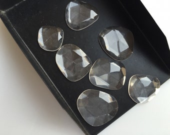3 Pieces 20mm - 25mm Each Crystal Quartz Faceted Rose Cut Loose Cabochons SKU-CQ1