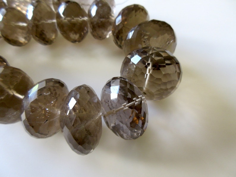 GDS165 One Of A Kind Beads 18 Inch Strand Huge Rare 33mm To 20mm Natural Smoky Quartz Micro Faceted Rondelles Beads