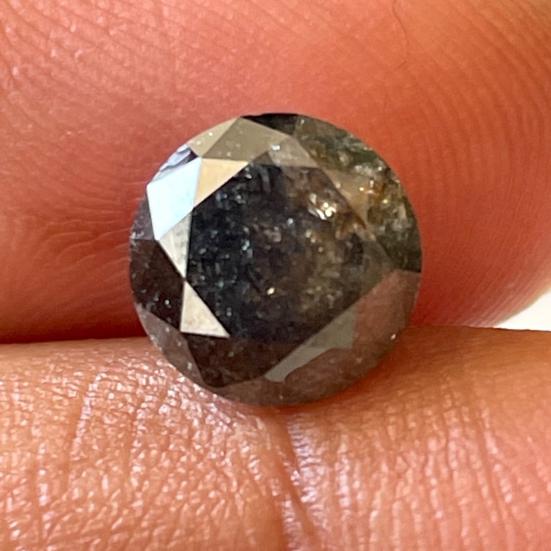2.02CTW7.5mm Natural Clear Black Salt And Pepper Solitaire Round Brilliant Cut Faceted Diamond Loose For Ring DDS6917