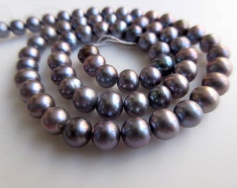 Grey Fresh Water Pearl Round Beads, Natural Cultured Pearls, High Lustre Loose Pearls, 1 Strand, 15 Inches, 5mm To 6mm Each, SKU-FP33