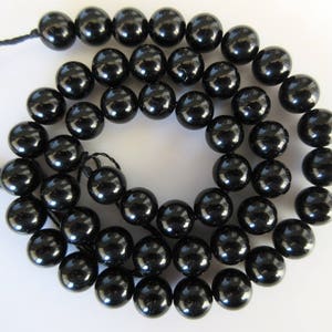 Black Tourmaline Large Hole Gemstone beads, 8mm/10mm Black Tourmaline Smooth Round Beads, Drill Size 1mm, 15 Inch Strand, GDS541
