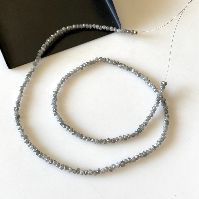 2mm To 2.5mm Grey Raw Uncut Smooth Round Natural Diamond Beads, Conflict Free Gray River Rough Diamond, Sold As 4/8/16 Inch Strand, DDS671/2 image 1