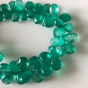 4.5 Inch/9 Inch Strand 9mm to 13mm Emerald Color Coated Crystal Quartz Briolette Beads, Pear Shaped Green Quartz Briolette Beads, GDS1868