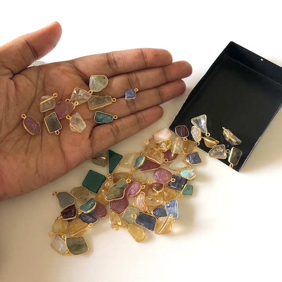 10個 9-12 mm マルチジェムストーン 未加工 ラフコネクターチャーム