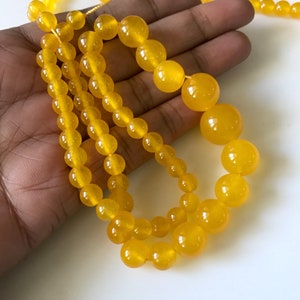 6mm To 13mm Yellow Jade Round Beads, Mango Color Yellow Jade Smooth Round Beads 18 Inch Strand Jade Necklace, Jade Jewelry GDS1783