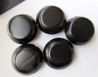 5 Hand Carved Ebony Wood Beads, Round Jewelry Supplies
