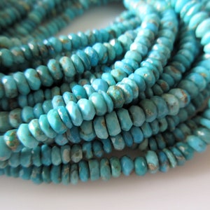 Faceted Arizona Turquoise Beads, Natural Sleeping Beauty Turquoise Rondelle Beads, 4mm Turquoise Beads, 18 Inch Strand, GDS1290