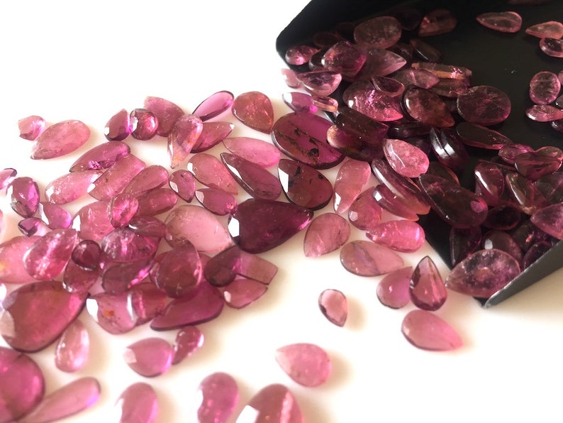 10 Pieces 5mm To 12mm Natural Pink Tourmaline Flat Back Faceted Rose Cut Loose, Tourmaline Gemstone Cabochons, GDS1071 image 3