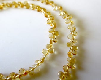 4 mm Natural Rare Tiny Smooth Citrine Pear Beolette Beads, 9 pulgadas de 2.5x4mm AAA Citrine Beads, GDS757