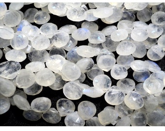 25 Pieces 8mm Each Rainbow Moonstone Heart Shaped Briolette Beads, Faceted Moonstone Gemstone Beads, 4 Inch Half Strand