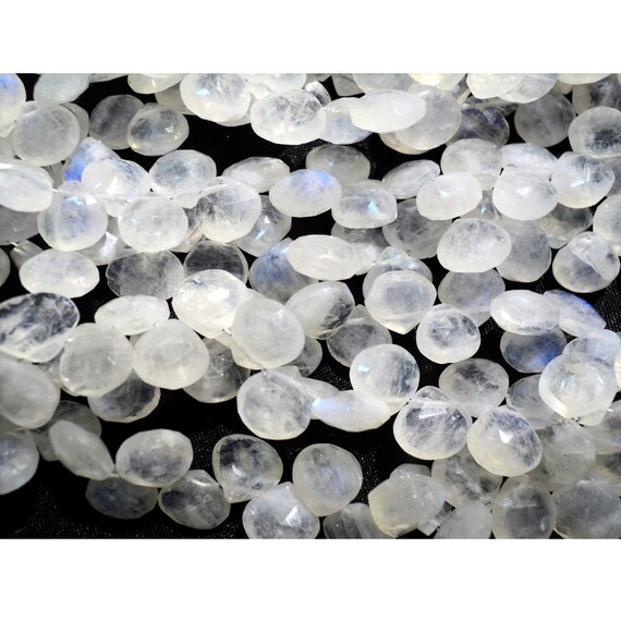 25 Pieces 8mm Each Rainbow Moonstone Heart Shaped Briolette Beads, Faceted Moonstone Gemstone Beads, 4 Inch Half Strand