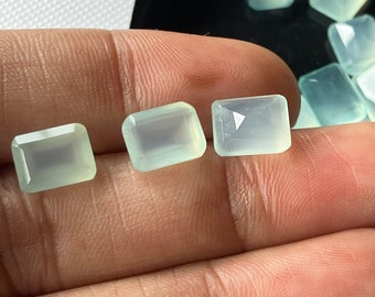 7 stuks 8x6mm Aqua Blue Chalcedoon Rose Emerald Cut Facet Losse Edelstenen, Aqua Chalcedoon Los voor sieraden, Chalcedoon Ring, GDS400/17