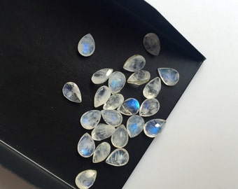 20 Pieces 7x5mm Rainbow Moonstone Pear Shaped Faceted Flashy Blue/White Color Loose Cabochons SKU-MS20