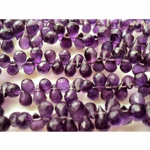 Natural Purple Amethyst Faceted Teardrop Briolette Beads, 6mm To 8mm Amethyst Briolettes, 4 Inch Half Strand