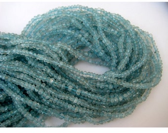 3.5mm Each Aquamarine Micro Faceted Rondelles Beads, Natural Aquamarine Loose Gemstones, Sold As 13 Inch Strand