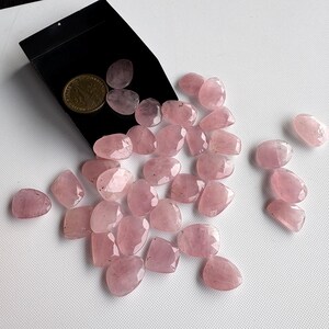 6 Pieces 14mm To 17mm Each Rose Quartz Pink Color Rose Cut Flat Loose Cabochons, Natural Rose Quartz Rose Cut Gemstones loose, RS24 image 2