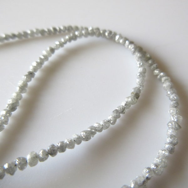 2mm To 2.5mm Raw Uncut Natural Diamond Round Beads, Conflict Free White Gray River Rough Diamond Beads, Sold As 4/8/16 Inch Strand, DDS125/3
