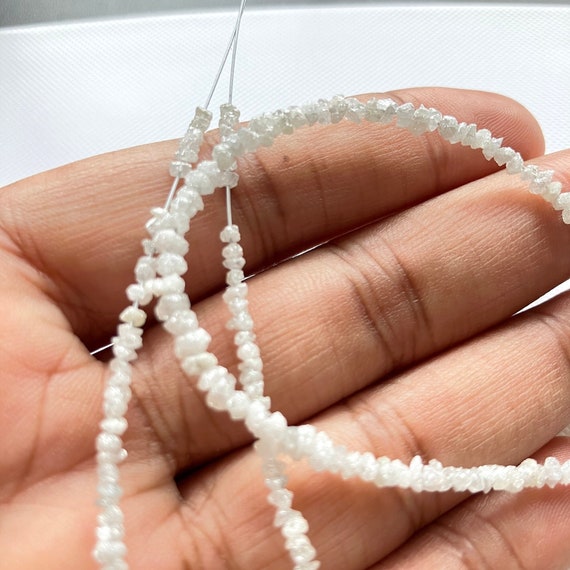 2mm to 3mm Natural White Raw Rough Uncut Diamond Beads, Natural White Diamond  Beads Loose, Sold as 4 Inch/8 Inch/16 Inch Strand, GFJ 