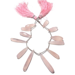 Rose Quartz Pink Chalcedony Long Drops, Faceted Chalcedony, Teardrop Beads, 12 Pieces Approx, 20mm To 52mm, SKU-MS24 image 1