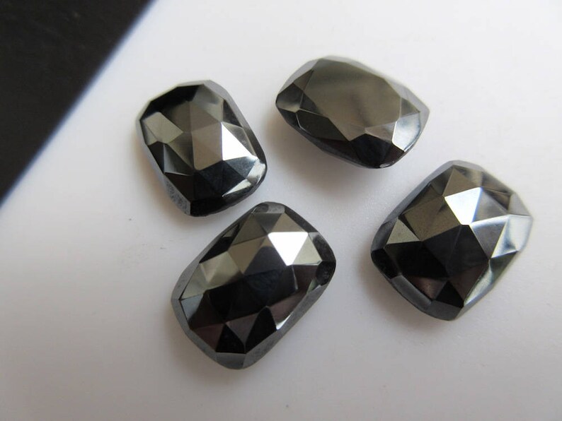 BB458 6 Pieces 14x10mm Calibrated Natural Hematite Cushion Shaped Rose Cut Cabochons Faceted Flat Back Hematite Loose Gem Stone