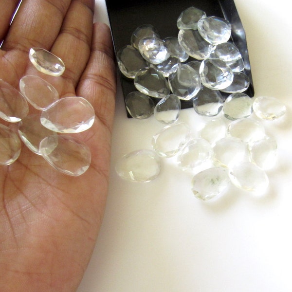 5 Pieces 13mm To 18mm Each Quartz Crystal Faceted Rose Cut Flat Back Loose Cabochons RS30