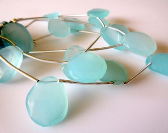 5 Pieces 15mm To 18mm Each Aqua Chalcedony Rose Cut Top Side Drilled Flat Back Faceted Loose Cabochons SKU-RR2/1