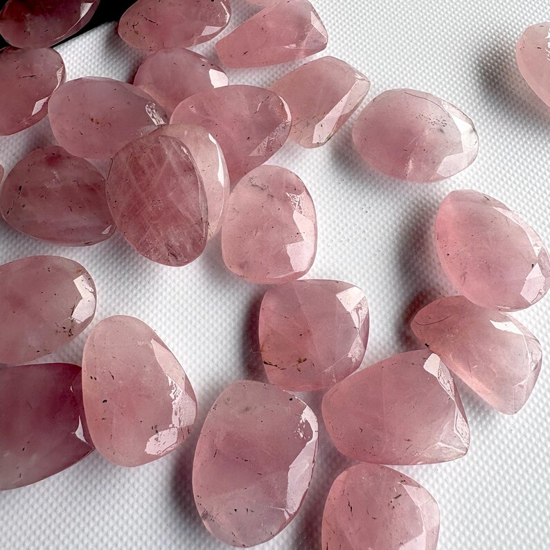 6 Pieces 14mm To 17mm Each Rose Quartz Pink Color Rose Cut Flat Loose Cabochons, Natural Rose Quartz Rose Cut Gemstones loose, RS24 image 8