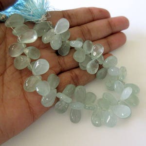 Rare Aquamarine Pear Briolette Beads: 8 Inch Strand, 11-15mm
