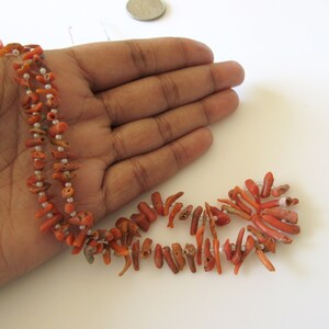 May include: A strand of orange coral beads with small white beads interspersed throughout. The coral beads are irregular in shape and have a rough texture.