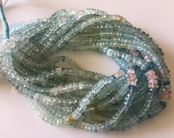 5mm Natural Multi Aquamarine Faceted Rondelle Beads, Pink Yellow Blue Aquamarine Beads, 13 Inch Strand, GDS807