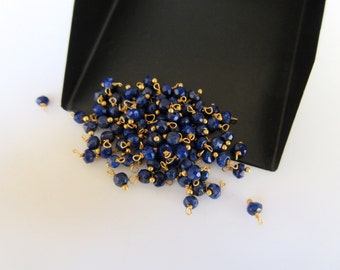 25 pcs Lapis Lazuli Wire Wrapped Rondelle Beads, Loose Gemstone Beads, 3mm Faceted Rondelles, Jewelry Hangings, SKU-JH8