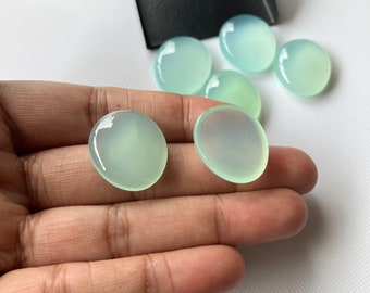 2 Stück 21x18mm Aqua Blau Chalcedon Ovale Glatte Lose Edelsteine, Natürliche Aqua Chalcedon Flache Rückseite Glatte Oval Cabochon, CL98/1