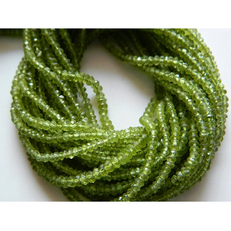 Peridot Rondelles Micro Faceted Beads, Original Peridot Gemstone Rondelle Beads, 3mm Beads, 13.5 Inch Strand, Sold As 5 Strand/50 Strands image 2