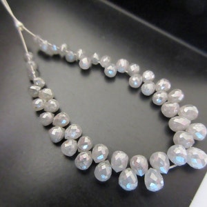 4mm Grey Diamond Tear Drop Briolette Beads, Matched Pair Faceted Diamond Beads, Sold As 2 Pieces/10 Pieces/22 Pieces/45 Pieces, DDS306