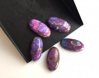 4 Pieces 20x10mm Each Purple Copper Turquoise Smooth Oval Shaped Cabochon Lot SKU-CT9