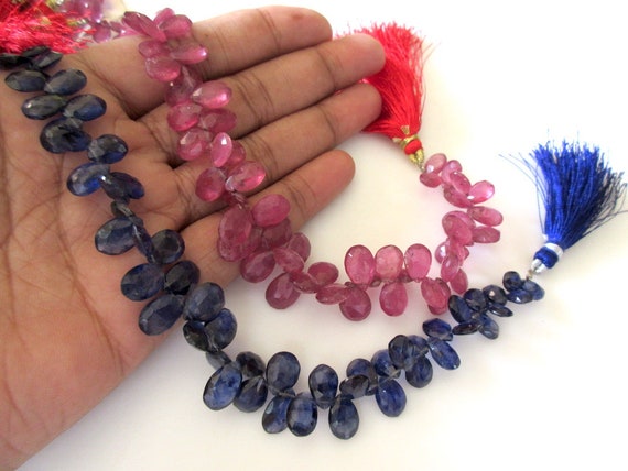Glass Filled Ruby Sapphire Pear Shaped Briolette Beads, Faceted Ruby Sapphire Briolette Beads, 8-12mm/6-10mm, GDS1143
