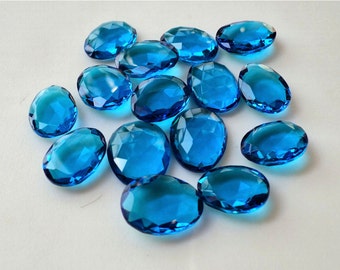 5 Pieces 13x18mm To 16x21mm Each Hydro Quartz Rose Cut Flat Back Lab Created Swiss Blue Topaz Colored Loose Cabochons RS21