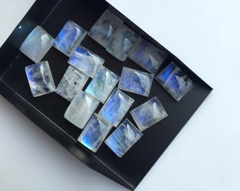 6 Pieces 14x10mm Each AAA Rainbow Moonstone Smooth Rectangle Shaped Loose Cabochons SKU-MS34