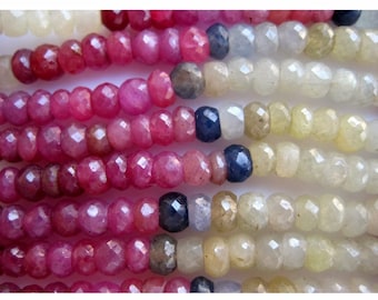 Multi Sapphire Faceted Rondelle Beads/ 5mm Faceted White Pink Blue Sapphire Beads/ 50 Pieces Approx/ 7 Inch Half Strand