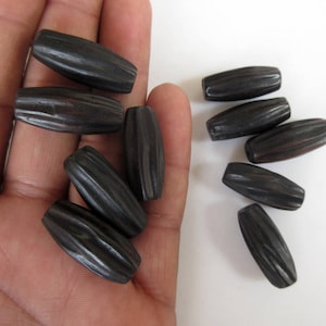 10 Pieces Long Cylinder Shaped Hand Carved Ebony Wood Beads, Long Drum Wooden Bead Pendant, Wooden Supplies Jewelry, GDS1045/14