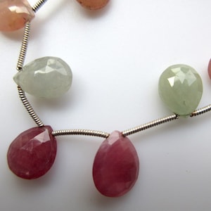 Natural Multi Pink White Sapphire Faceted Pear Shape Briolette Beads, Huge 11mm To 13mm Pink White Sapphire Pear Beads, 8 Pieces GDS405