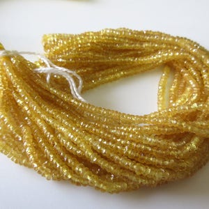 2mm To 3mm Natural Yellow Sapphire Faceted Rondelle Beads, 2mm To 3mm Yellow Sapphire Beads, 17 Inch Strand, Sapphire Rondelle Beads, GDS688