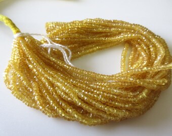 Perles rondelles facettées en saphir jaune naturel de 2 mm à 3 mm, perles de saphir jaune de 2 mm à 3 mm, brin de 17 pouces, perles rondelle en saphir, GDS688
