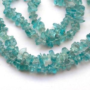 Natural Apatite Uncut Chips Beads, 5mm to 8mm Blue Smooth Uncut Apatite Beads, Sold As 32 Inch Strand, GDS2023
