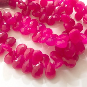 Hot Pink Chalcedony Pear Briolette Beads, Pink Chalcedony 12mm Faceted Pear Gemstone Beads, Sold As 8 Inch/4 Inch Strand, GDS1533