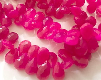 Hot Pink Chalcedony Pear Briolette Beads, Pink Chalcedony 12mm Faceted Pear Gemstone Beads, vendido como hebra de 8 pulgadas / 4 pulgadas, GDS1533
