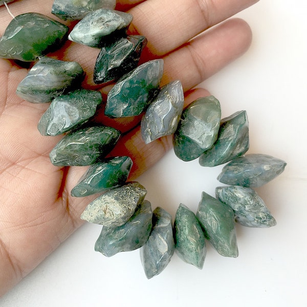 Rough Moss Agate Beads, Natural Hammered Rough Agate Gemstone Beads, 18-20mm Approx, 8 Inch Strand, SKU-Rg16