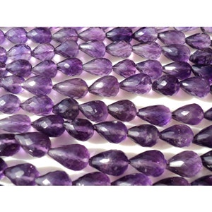 Natural Amethyst Faceted Straight Drill Teardrop Beads, Sizes 8mm To 11mm Amethyst Gemstone beads, 9 Inch Strand